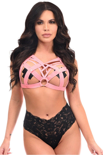 BOXED Lt Pink Stretchy Body Harness w/Silver Hardware - AMIClubwear