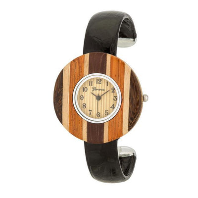 Brenna Black Wood Inspired Leather Cuff Watch - AMIClubwear