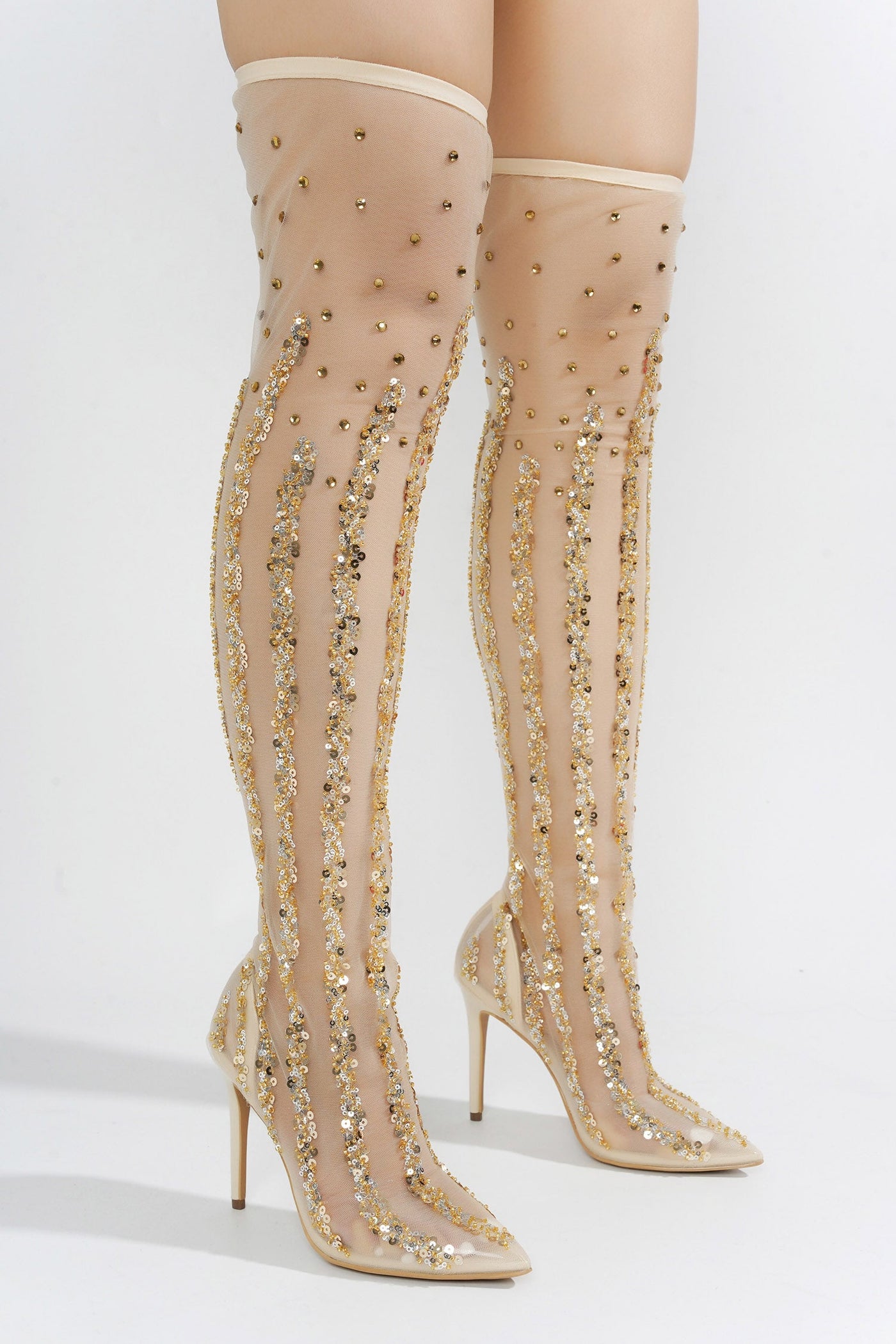 BRIDE - NUDE Thigh High Boots - AMIClubwear