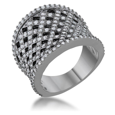 Brin 1.4ct CZ Hematite Wide Woven Style Ring, <b>Size 5</b> - AMIClubwear