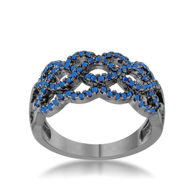 Brina 0.4ct Sapphire CZ Hematite Contemporary Twist Wide Ring, <b>Size 5</b> - AMIClubwear