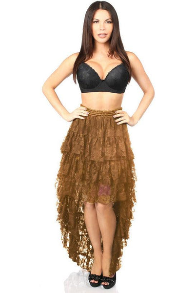 Brown High Low Lace Skirt - AMIClubwear