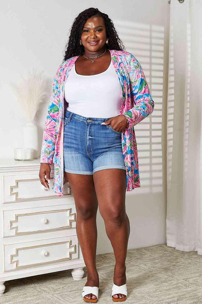 Double Take Floral Open Front Long Sleeve Cardigan - AMIClubwear