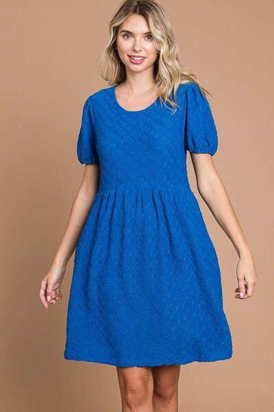 Culture Code Texture Round Neck Short Sleeve Dress with Pockets - AMIClubwear