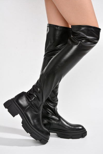 CAMPI-FB - BLACK Thigh High Boots - AMIClubwear