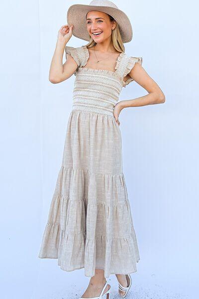 And The Why Linen Striped Ruffle Dress - AMIClubwear