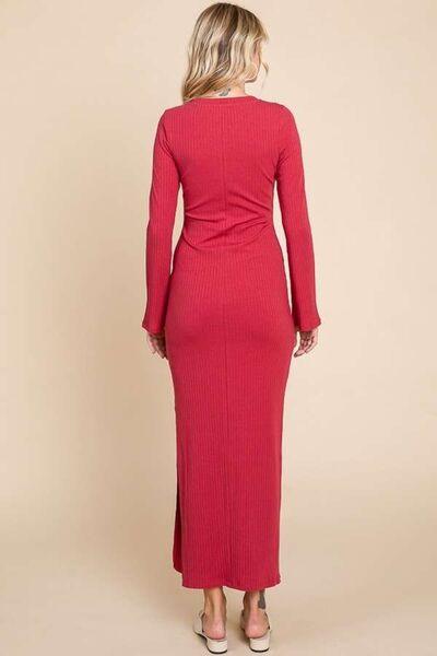 Culture Code Full Size Round Neck Bodycon Bell Maxi Dress - AMIClubwear