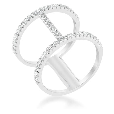 Christina 0.3ct CZ Rhodium Open Contemporary Wide Ring, <b>Size 5</b> - AMIClubwear