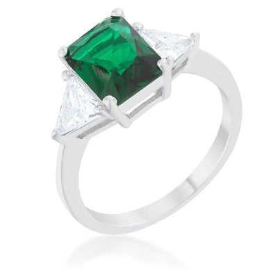Classic Emerald Green Sterling Silver Engagement Ring - AMIClubwear