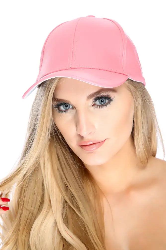 Coral Faux Leather Baseball Hat - AMIClubwear