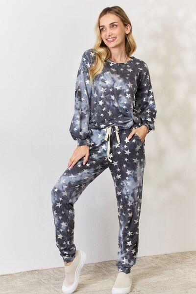 BiBi Star pattern Long Sleeve Top and Drawstring Pants Set - AMIClubwear