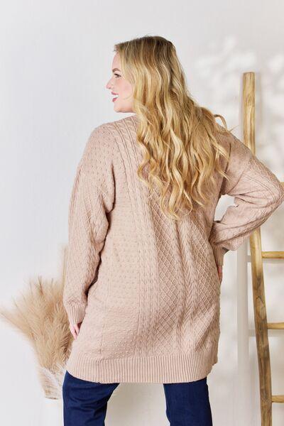 Hailey & Co Full Size Cable-Knit Pocketed Cardigan - AMIClubwear