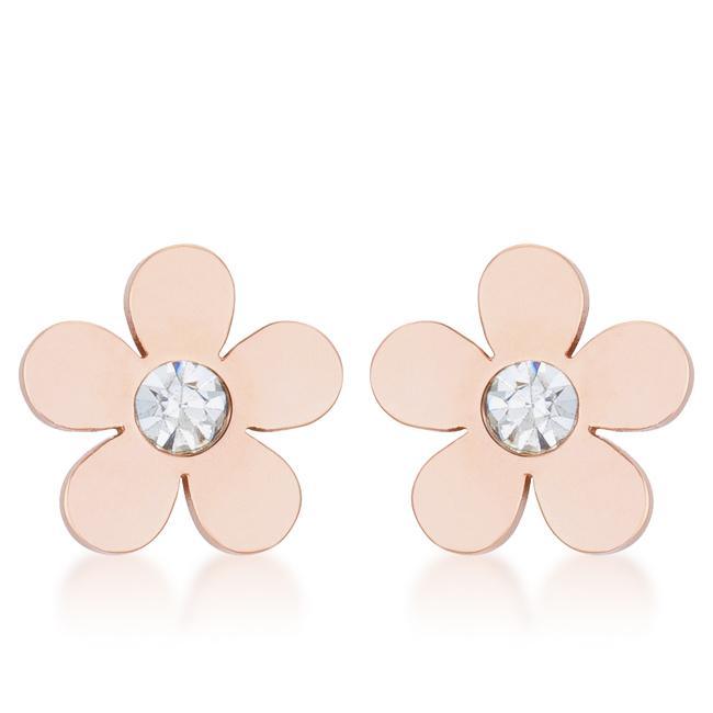 Daisy 0.3ct CZ Rose Gold Stainless Steel Flower Stud Earrings - AMIClubwear