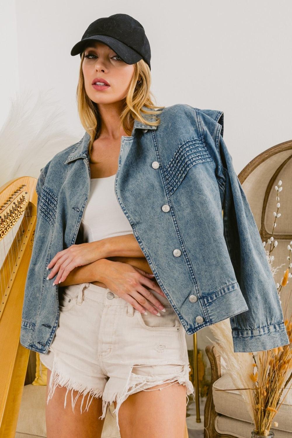Button Up Long Sleeve Denim Jacket main image 1