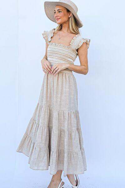 And The Why Linen Striped Ruffle Dress - AMIClubwear