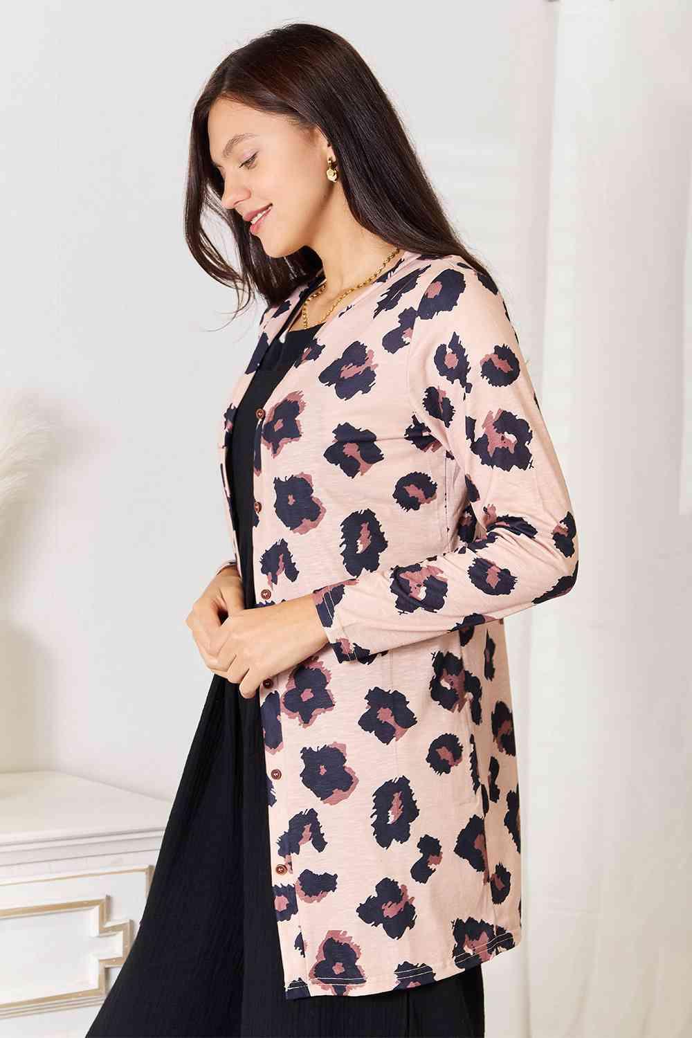 Double Take Printed Button Front Longline Cardigan - AMIClubwear