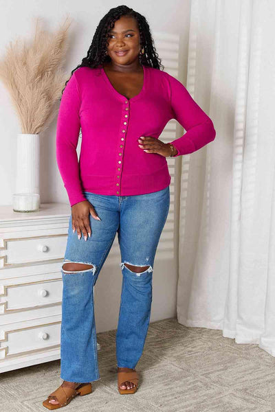 Zenana Full Size V-Neck Long Sleeve Cardigan - AMIClubwear