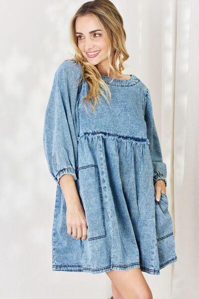 HEYSON Full Size Oversized Denim Babydoll Dress - AMIClubwear