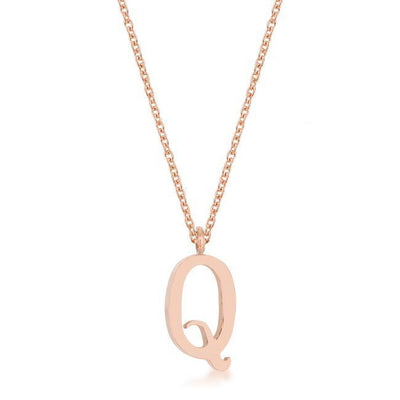 Elaina Rose Gold Stainless Steel Q Initial Necklace - AMIClubwear