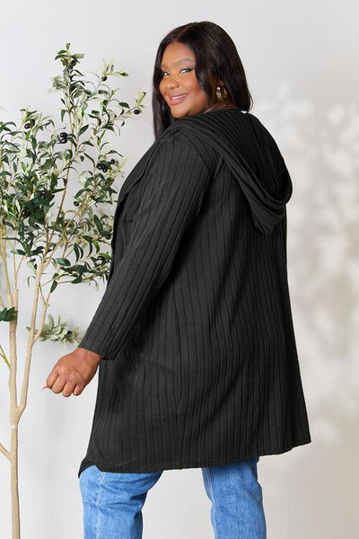 Basic Bae Full Size Hooded Sweater Cardigan - AMIClubwear