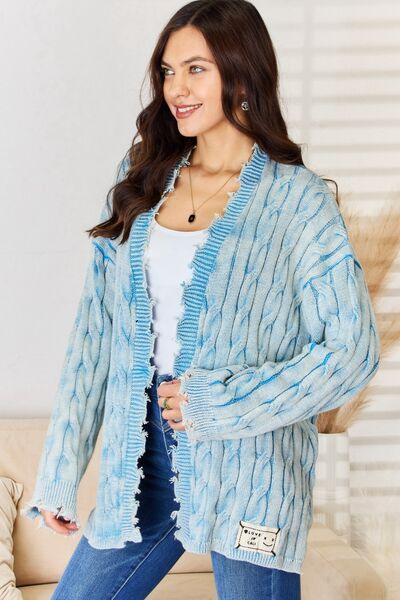 POL Cable-Knit Open Front Sweater Cardigan - AMIClubwear