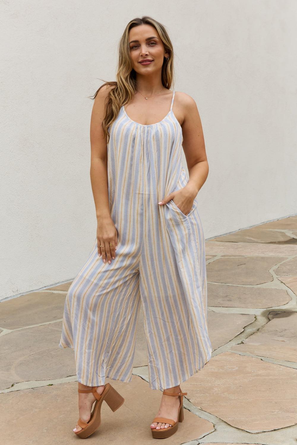 HEYSON Full Size Multi Colored Striped Jumpsuit with Pockets - AMIClubwear