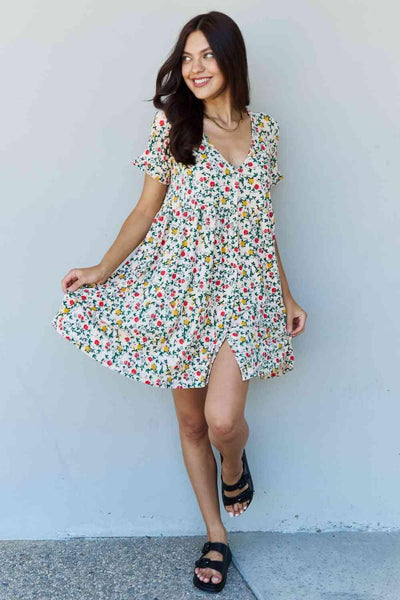 Ninexis Follow Me Full Size V-Neck Ruffle Sleeve Floral Dress - AMIClubwear