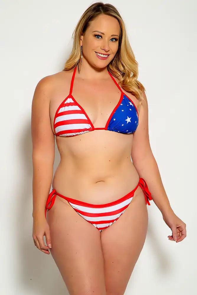 Flag Red 2 Pc. Plus Size Swimsuit - AMIClubwear