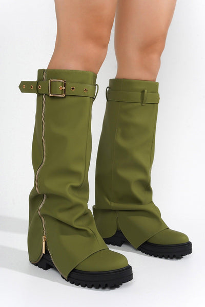 FUNAFUTI - OLIVE Thigh High Boots - AMIClubwear