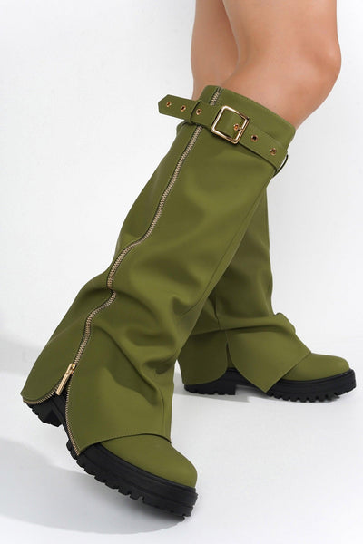 FUNAFUTI - OLIVE Thigh High Boots - AMIClubwear