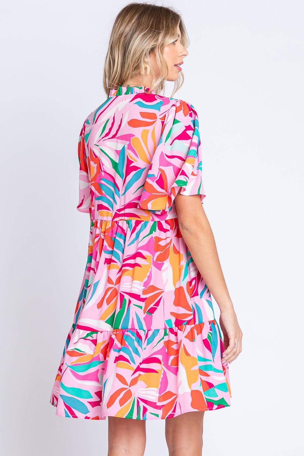 GeeGee Printed Short Sleeve Ruffle Hem Dress - AMIClubwear