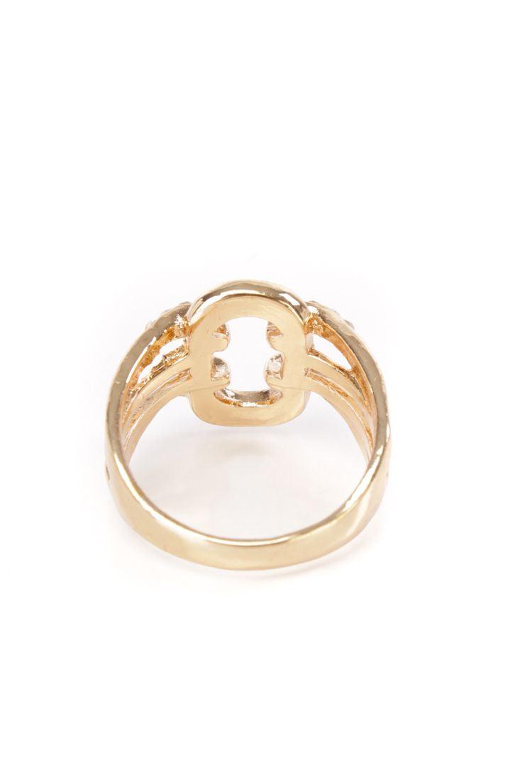 Gold High Polish Over Sized Rhinestone Accent Thin Band O Ring - AMIClubwear