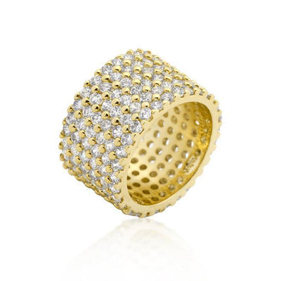Goldtone Finishd Wide Pave Cubic Zirconia Ring - AMIClubwear