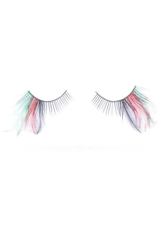 Green Red Faux Feather Synthetic Lashes - AMIClubwear