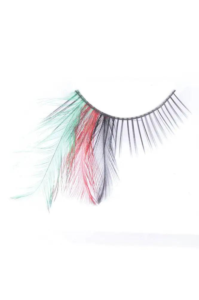 Green Red Faux Feather Synthetic Lashes - AMIClubwear