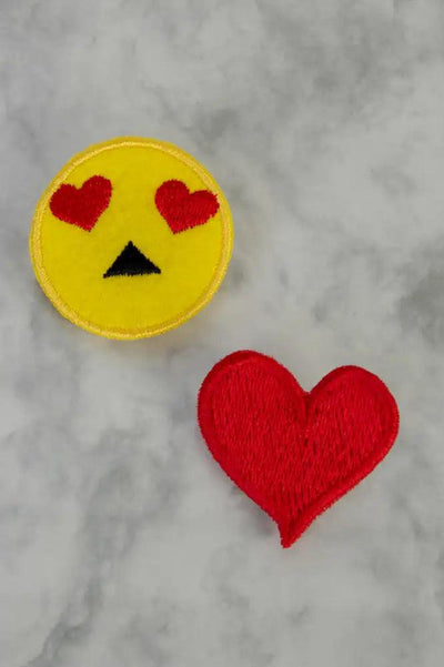 Heart Eyes Heart 2pc Embroidered Emoji Fabric Patch Miscellaneous Accessory - AMIClubwear