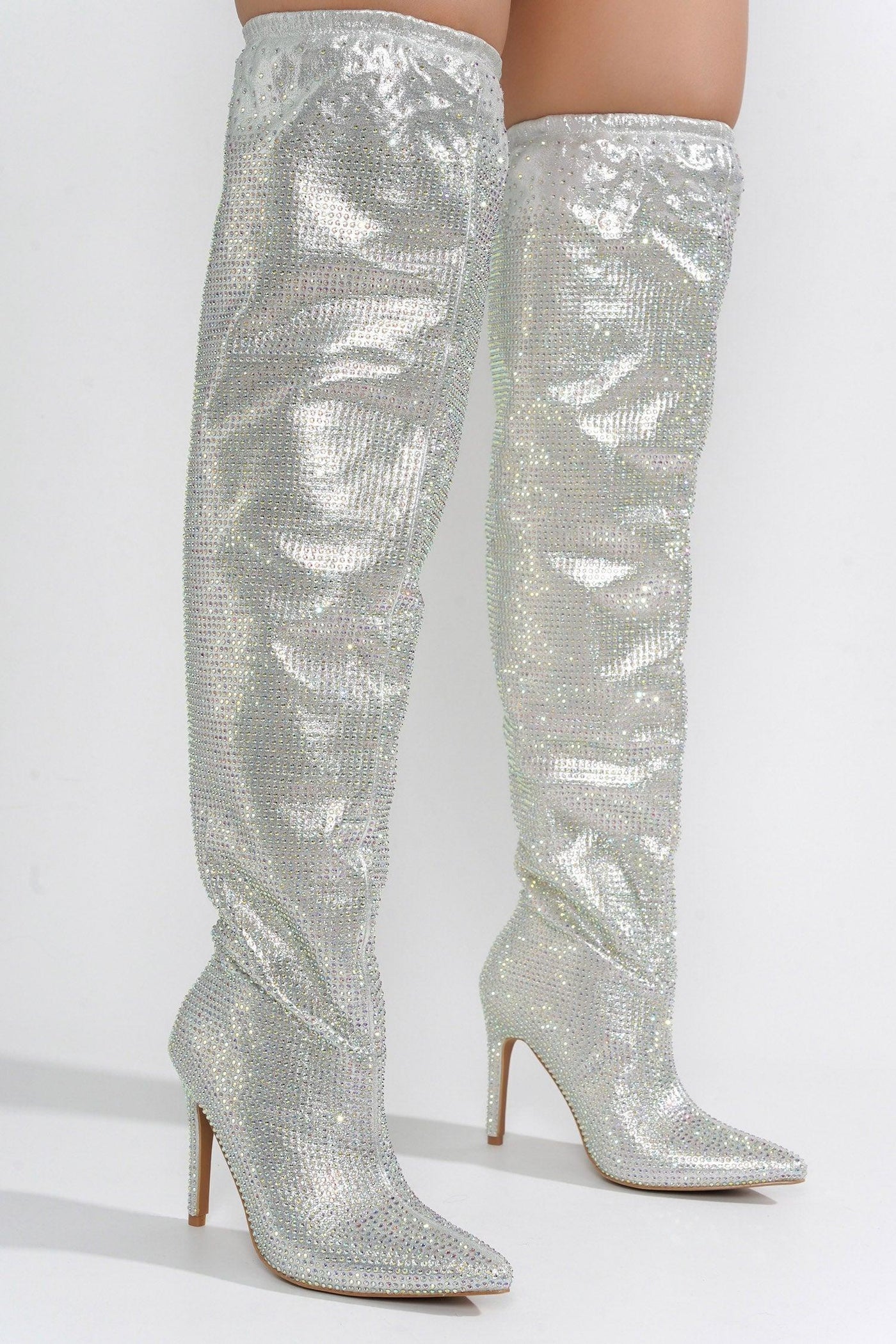 HELOMA - SILVER Thigh High Boots