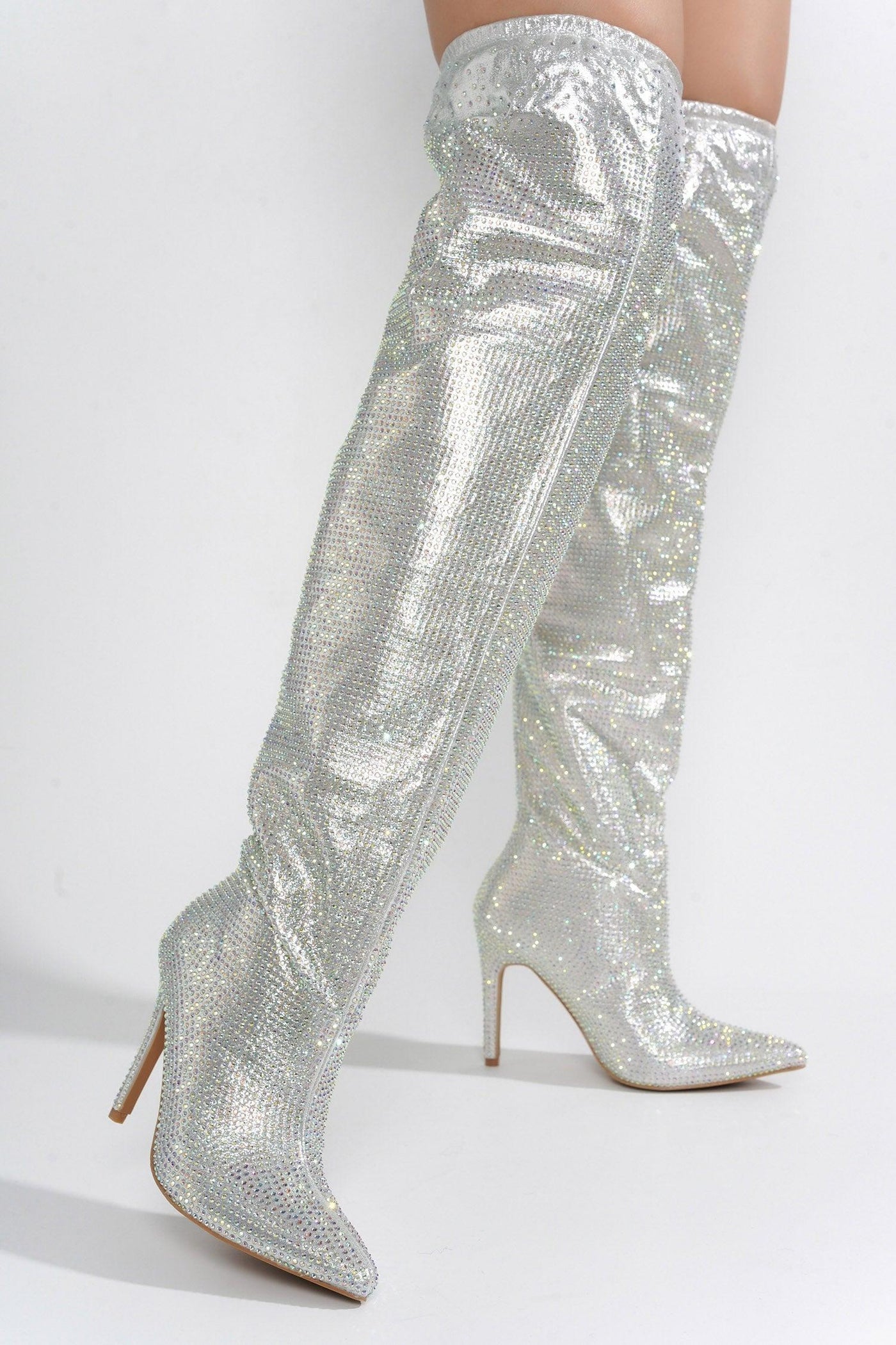 HELOMA - SILVER Thigh High Boots