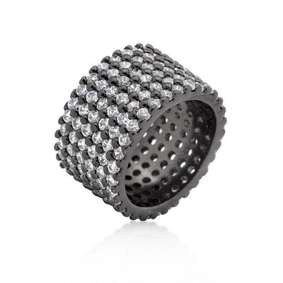 Hematite Wide Pave Cubic Zirconia Ring - AMIClubwear