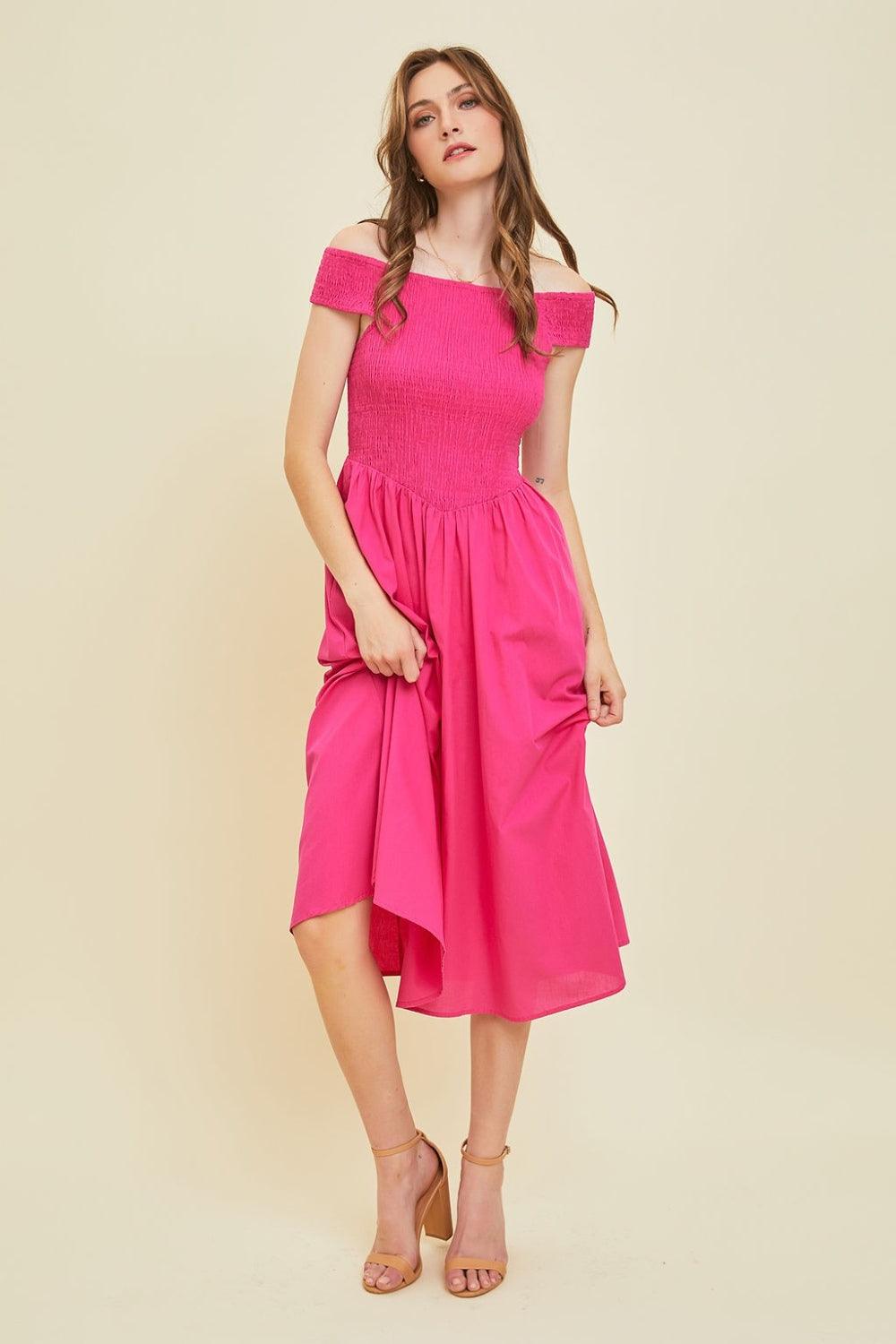 HEYSON Off-Shoulder Smocked Midi Dress - AMIClubwear