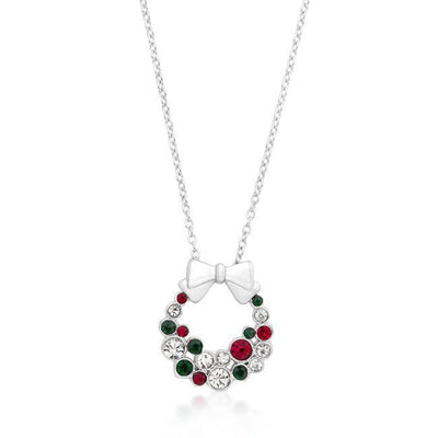 Holiday Wreath Colored Crystal Pendant - AMIClubwear