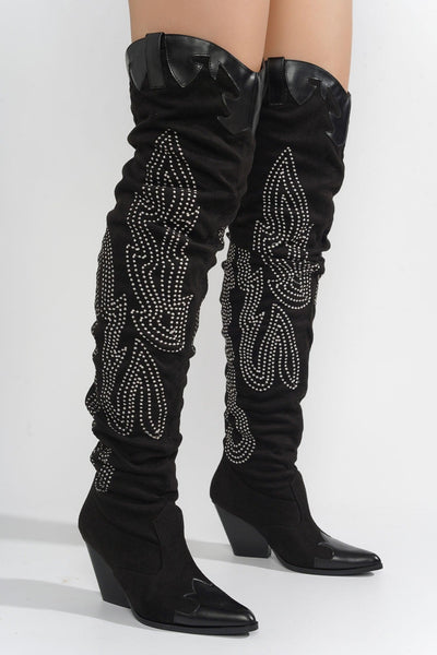 ICONA - BLACK Thigh High Boots - AMIClubwear