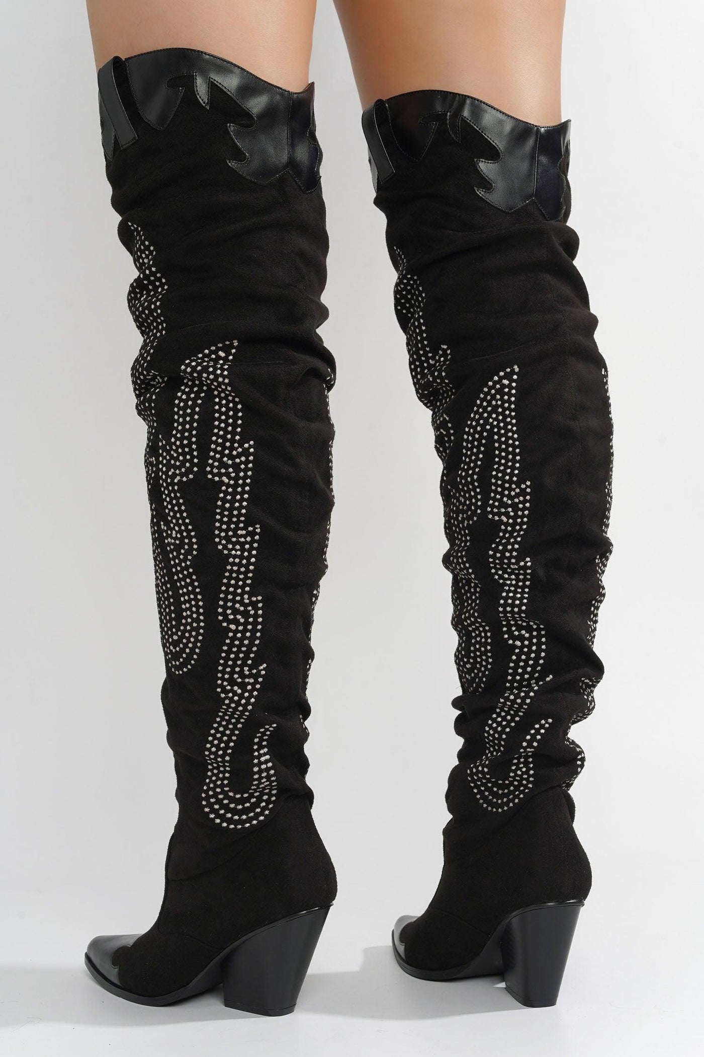 ICONA - BLACK Thigh High Boots - AMIClubwear