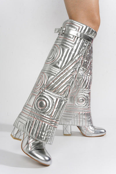INITIAL - SILVER Thigh High Boots - AMIClubwear