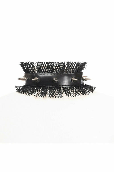 Kitten Collection Black Fishnet Spike Choker - AMIClubwear