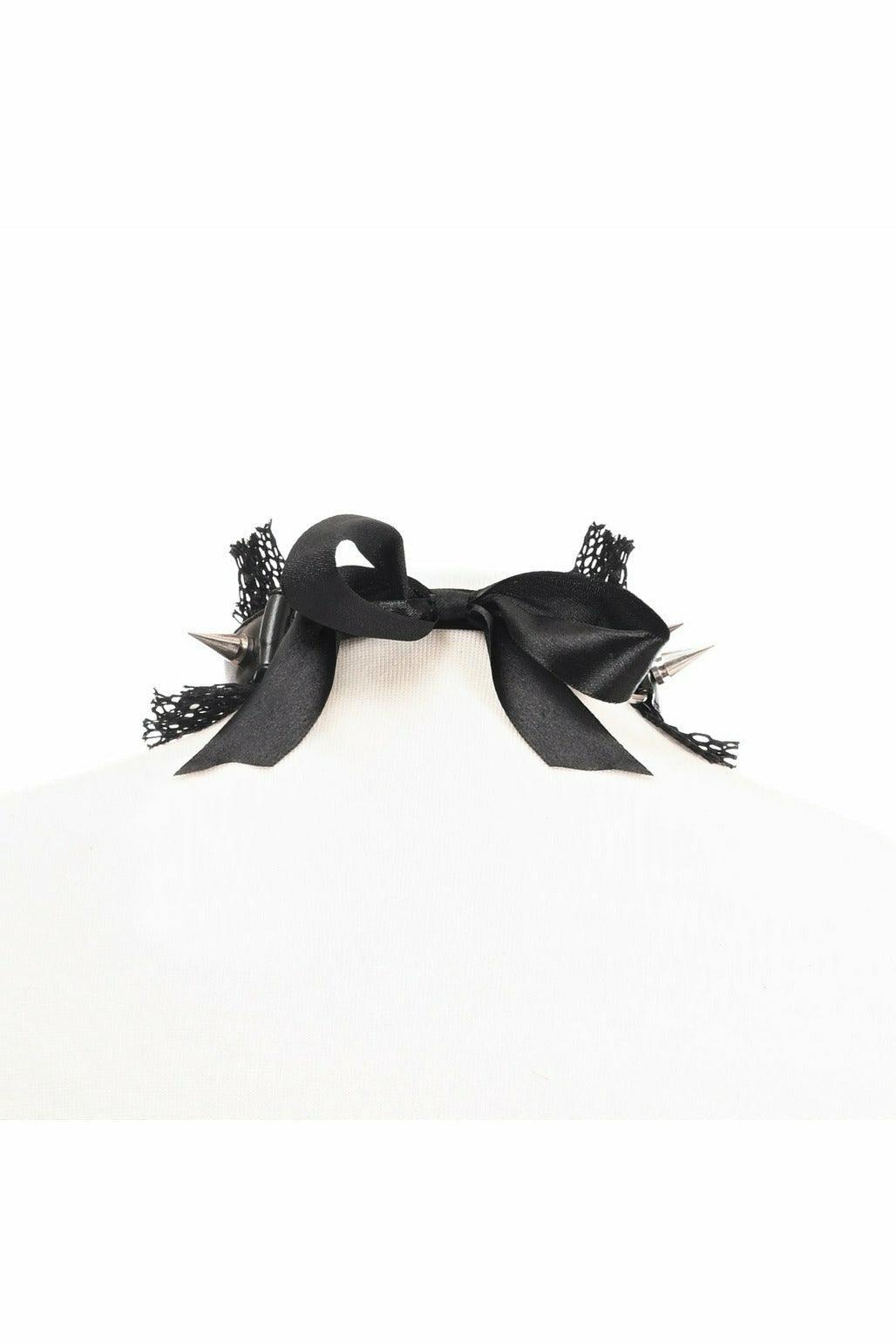 Kitten Collection Black Fishnet Spike Choker - AMIClubwear