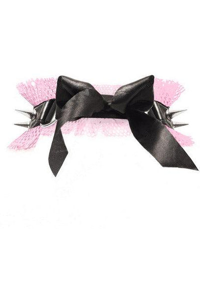 Kitten Collection Lt Pink/Black Fishnet Spike Choker - AMIClubwear