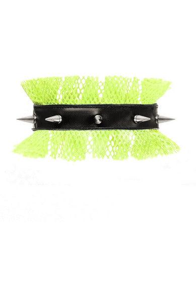 Kitten Collection Neon Green/Black Fishnet Spike Choker - AMIClubwear