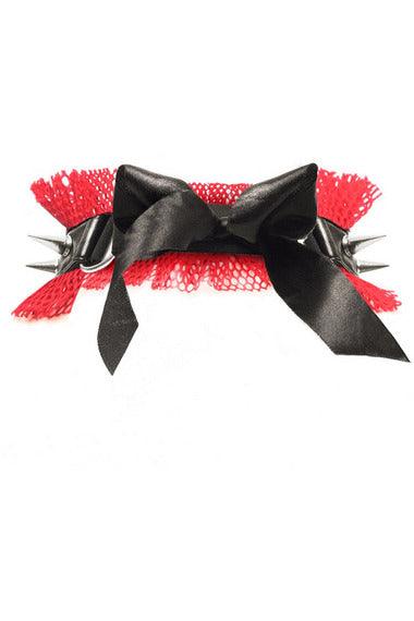 Kitten Collection Red/Black Fishnet Spike Choker - AMIClubwear
