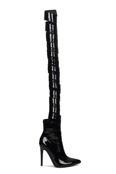 LAPEL - BLACK Thigh High Boots - AMIClubwear